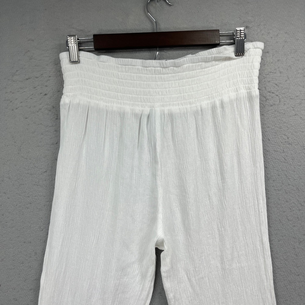 Kona Sol Wide Leg Pants Womens Large White Smocked Side Slit Gauze Beach Coverup - Picture 6 of 14
